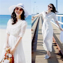 22 Spring Fall New Chapter Ziyi Yang Ying stars the same lace with lace collection waist display slim middle and long holiday beach Liandress
