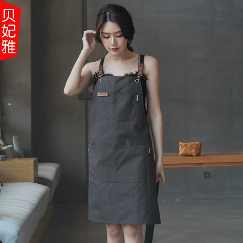 Модный джинсовый кофейный фартук для работы, в корейском стиле, делается под заказ, с печатью вашего логотипа