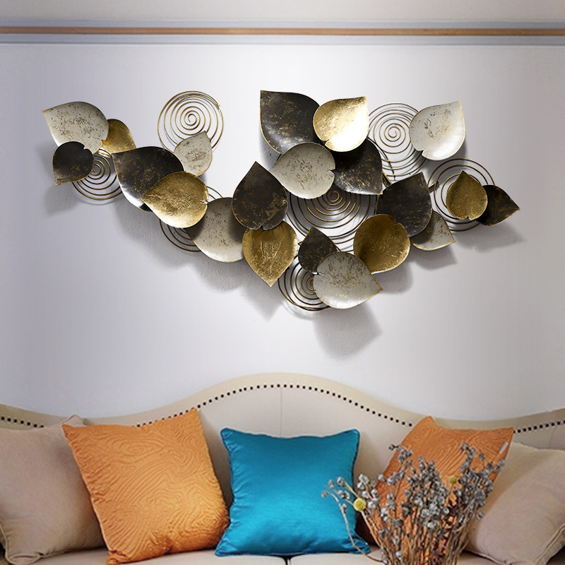 American Three Dimensional Living Room Sofa Background Wall Decoration Creative Leaf Iron Wall Decoration Light Luxury Hotel Wall Decoration
