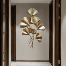 New Chinese style creative home restaurant Ginkgo leaf decoration wall hanging light luxury three-dimensional Wrought iron pendant Entrance gold wall decoration