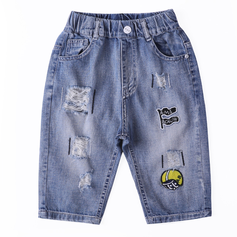 Chàng trai denim quần short mùa hè mỏng 2020 giản dị quần mùa hè ăn mặc thời trang quần bảy điểm bông mới trẻ em lớn dành cho trẻ em hợp thời trang.