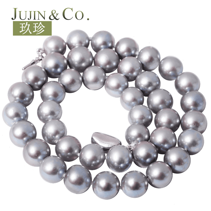 Jiu Zhen colorful silver gray positive round bright light 10-11MM freshwater pearl necklace female models send mom gifts