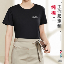 Pure Cotton Workwear Custom Summer Round Collar Short Sleeves T-shirt Restaurant Catering Attendant Milk Tea Shop Coffee Shop Clothes