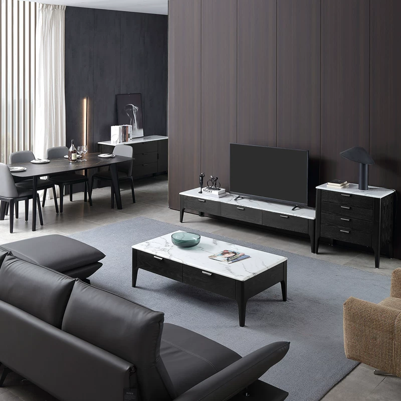 简欧宫庭 Solid wood TV cabinet coffee table combination living room simple modern designer furniture and minimalist cabinet