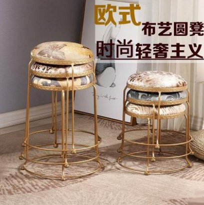 Thickened chair American Vintage Creative small round stool Household low iron Wrought iron bench Living room dining chair Fashion