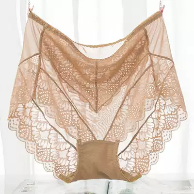4 packs of large size women's panties fat mm200 kg sexy ice screen yarn high waist lace full transparent hot temptation