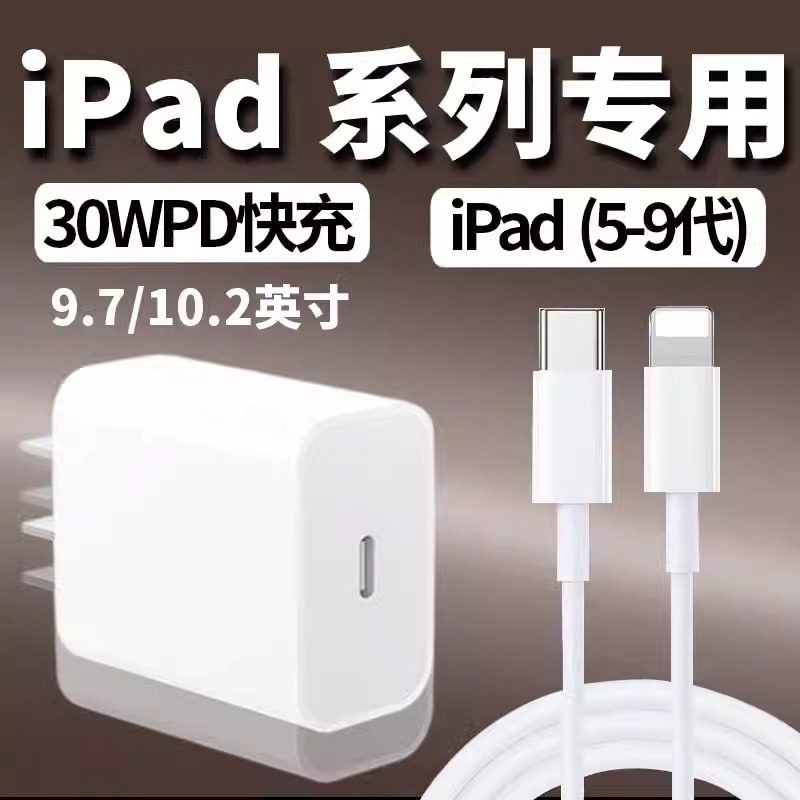 适用苹果iPad11充电器第7/8/9代30WPD快充头9.7英寸平板10.2英寸老款ipad2/3/4/5/6充电线type-c多手机通用