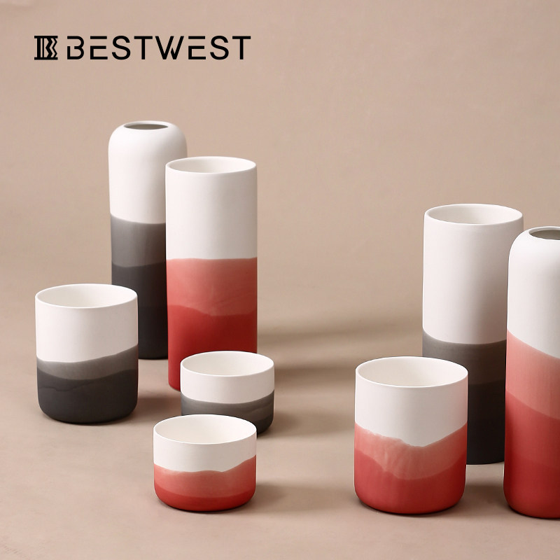 BEST WEST New Chinese Ceramic Vase Hem Water Ink Painting Style Living-room Drying Flower Inserts Vase Furnishing Creativity