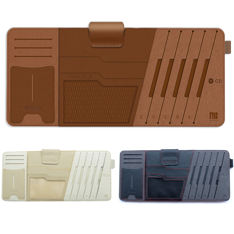 Car CD clip Sun visor cover Storage bag Multi-function leather car CD bag CD disc disc cover Card holder
