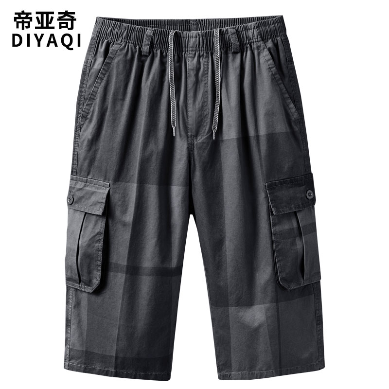 Dad Summer Loaded 7 Pants Mid-Aged Plaid Pure Cotton Shorts Loose Large Size Middle-aged Men Outwear Casual Shorts