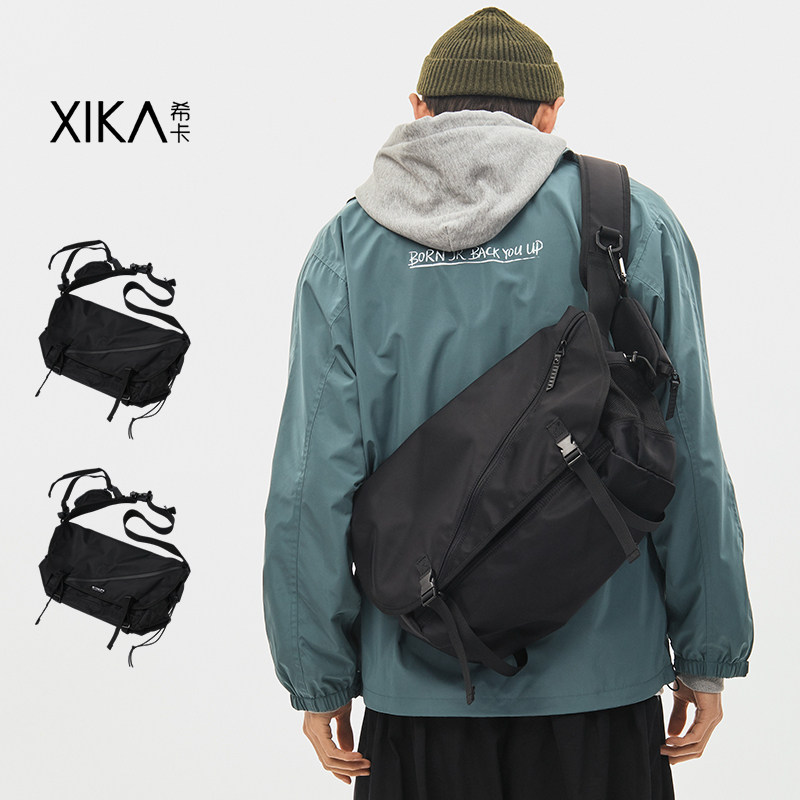 Skew Satchel men's bag Tidal Cards Single Shoulder Bag Casual Mailbag Tooling Day Tying 100 lap large capacity riding backpack-Taobao