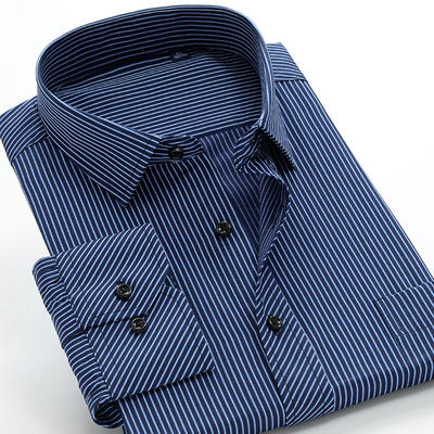 Dad installs the fall new middle - aged men's long - sleeved sapphire striped shirts for men's wear