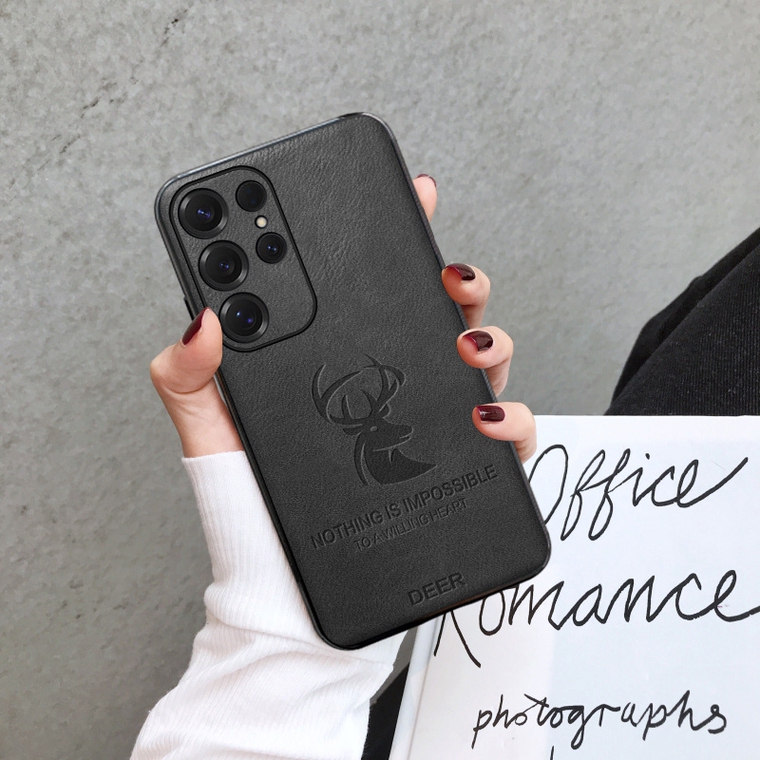 Embossed Stag Black DEER Leather Motivational Quote Samsung Phone Case
