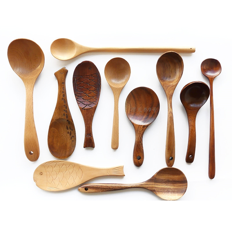 Household solid wood cooking shovel wooden soup spoon super long handle stirring spoon rice shovel non-stick pot wooden shovel kitchen utensils set