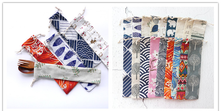 Phong cách Nhật Bản và gió xách tay bộ đồ ăn túi cotton thủ công và túi lanh đũa đũa lưu trữ túi đũa sinh viên đũa túi - Đồ ăn tối dĩa sứ
