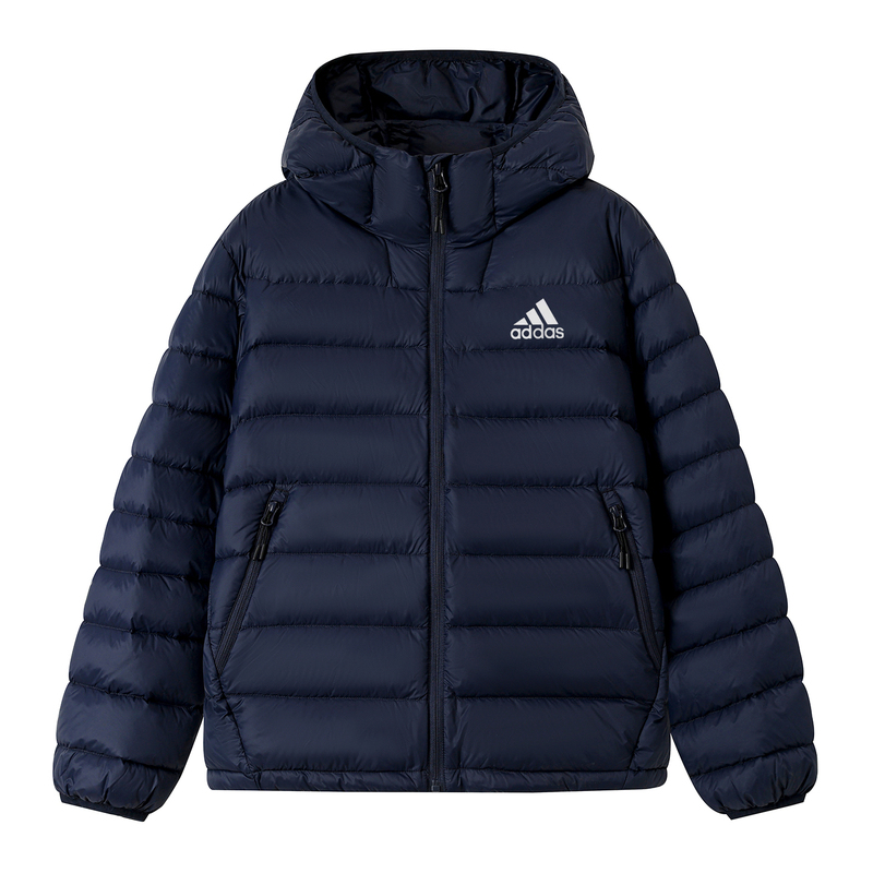Official Genuine Short Hooded Ribbed down Jacket for Men, Lightweight and Warm Sports Coat, Navy Blue Warm Jacket