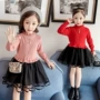Áo len bé gái váy xòe mùa thu và mùa đông Hàn Quốc bé đan áo đáy quần trẻ em nước ngoài lưới công chúa váy em bé