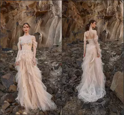 2021 new shoulder lace high waist thin outdoor lawn wedding welcome light wedding brigade Beach Skirt