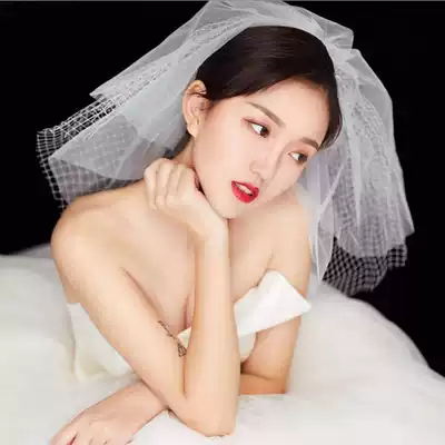 Bride license veil bow short photo props Net red travel photo Moren series simple parent-child small head yarn