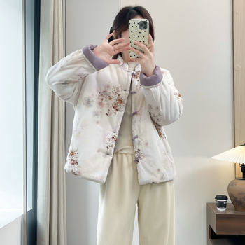 New chinese style retro floral double-sided cotton jacket New chinese style retro floral double-sided cotton jacket