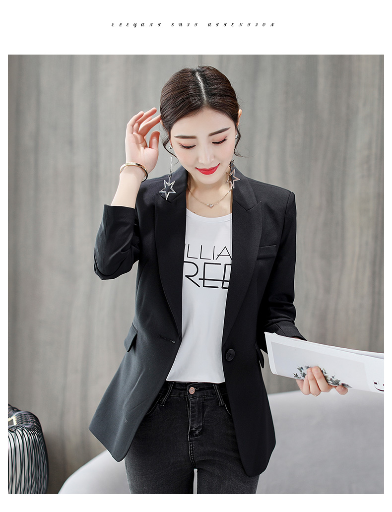 Áo khoác vest nữ nhỏ mùa thu 2018 mới dài tay sang trọng áo khoác dài màu đen giản dị phù hợp với bộ đồ thủy triều áo khoác kaki nữ
