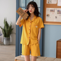 2021 new cotton ladies pajamas cardigan summer leisure home cotton thin can go out home suit