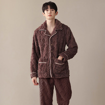 Beautiful snowy coral suede sleepwear male winter thickened warmth 2021 The new men can wear a home suit suit