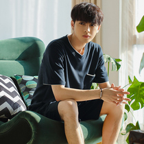 Cotton mens pajamas summer thin short sleeve summer mens boys big size loose pajamas mens home suit suit