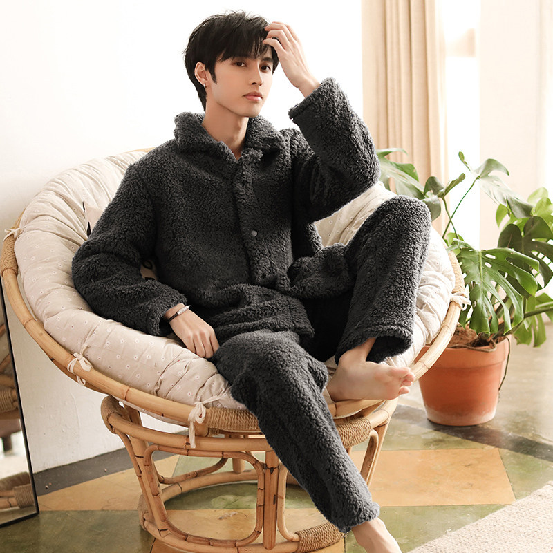 Pyjamas Men's autumn and winter Winter Coral Fleece Plus Suede Thickened warm flannel Home Clothing Men's Winter Suits