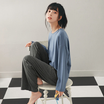 Womens pajamas Womens Spring and Autumn long sleeves thin pullover loose Korean cotton pajamas womens winter home wear suit