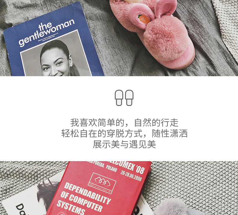 gói mùa đông với dép bông nữ gói nội thất nhà với đôi giày nặng đáy tháng dép ấm áp mùa đông nữ tai dễ thương thỏ - Trang chủ dép nhà vệ sinh