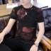Áo thun cotton nam ngắn tay Mercerized phiên bản Hàn Quốc của quần áo tự tay nửa quần áo đáy quần thời trang đường phố nam in áo thun lụa băng - Áo phông ngắn áo thun nam đẹp Áo phông ngắn