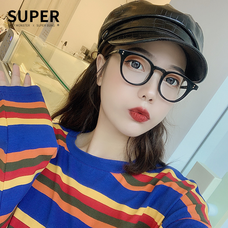 gm black box anti-blue light flat mirror Korean version tide male myopia large frame discoloration glasses female internet red light MILAN