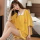 Bộ đồ ngủ nữ mùa hè ngắn tay cotton cô gái hai mảnh phù hợp với mùa hè bộ đồ cotton mỏng Bộ đồ ngủ Hàn Quốc dịch vụ dễ thương - Giống cái
