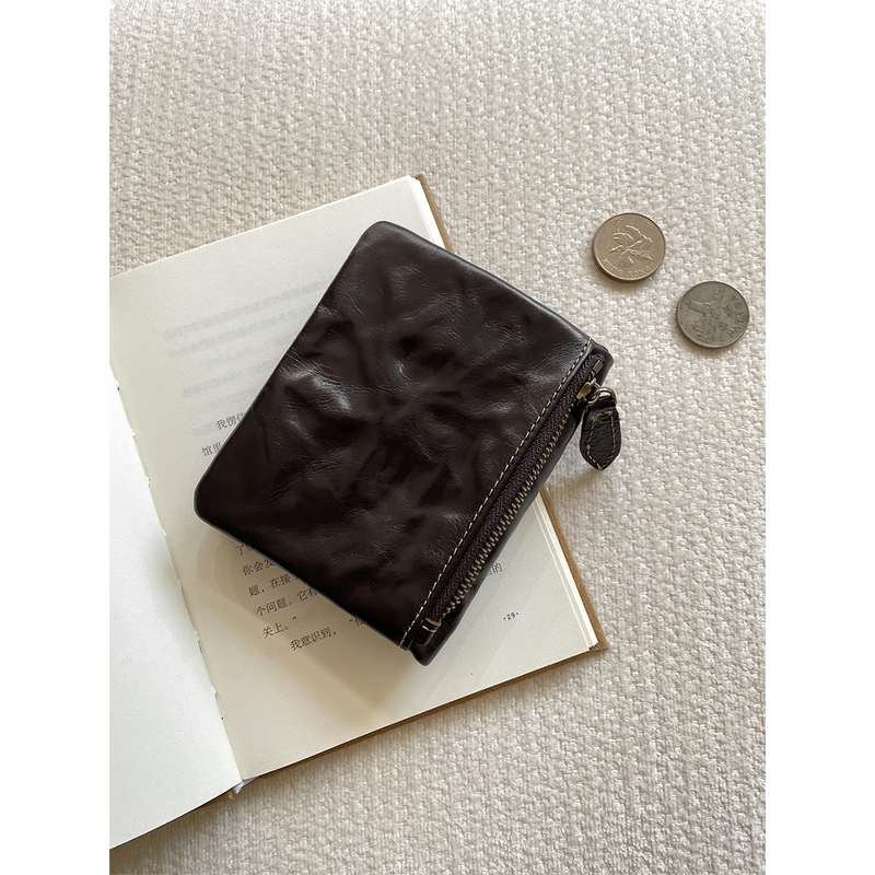 Salt Pot LAOSHU Korean-Style Handmade Vintage Card Holder, First-Layer Vegetable-Tanned Cowhide, Coffee Color, Multi-Card Slots, Coin Purse