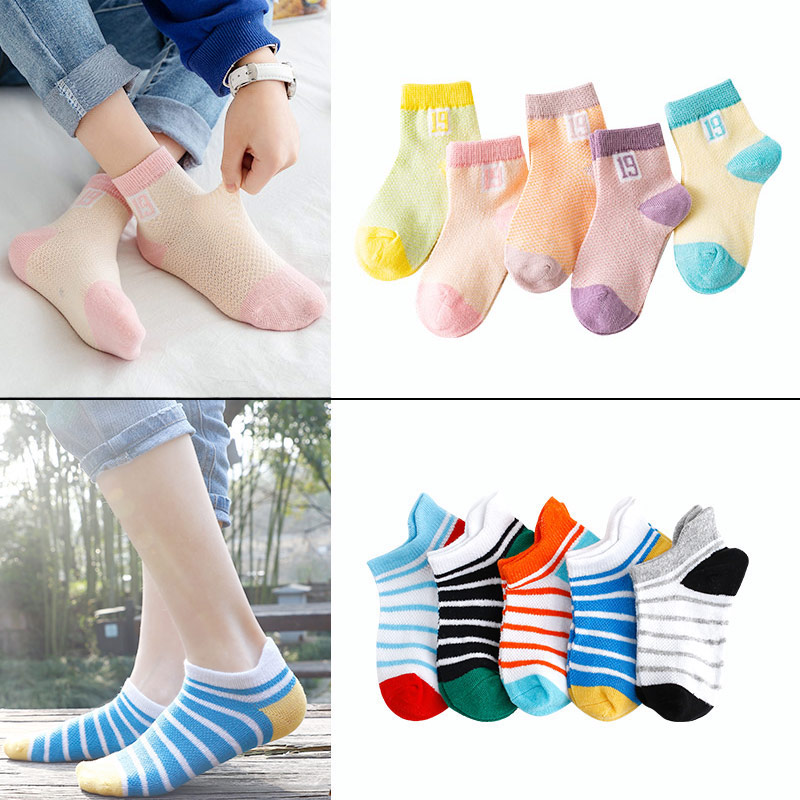 19 Letter Women's Mesh + 01 Slim Men's (10 Pairs In Total)children Socks pure cotton spring and autumn Thin Boy girl Middle tube socks Zhongda Tong Xinjiang cotton baby Mesh socks summer