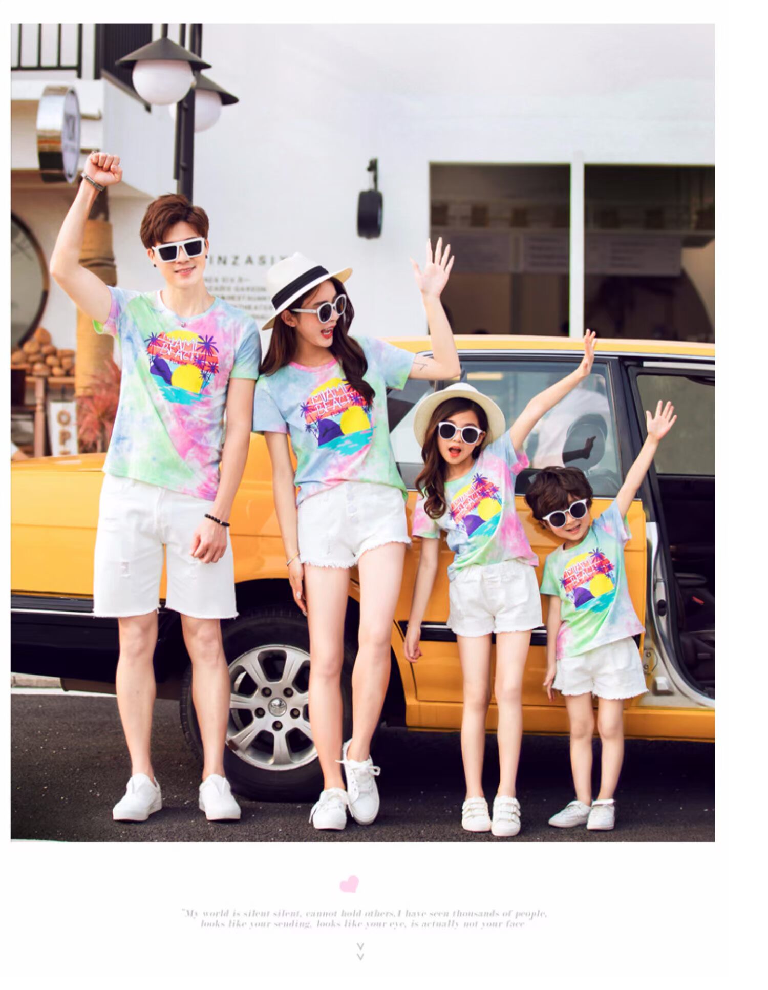 Cha mẹ mặc con hè 2019 mới ngoại gia đình mẹ con gái mẹ và con trai một gia đình ba bốn áo thun cotton ngắn tay thủy triều - Trang phục dành cho cha mẹ và con quần áo cá tính cho mẹ và bé