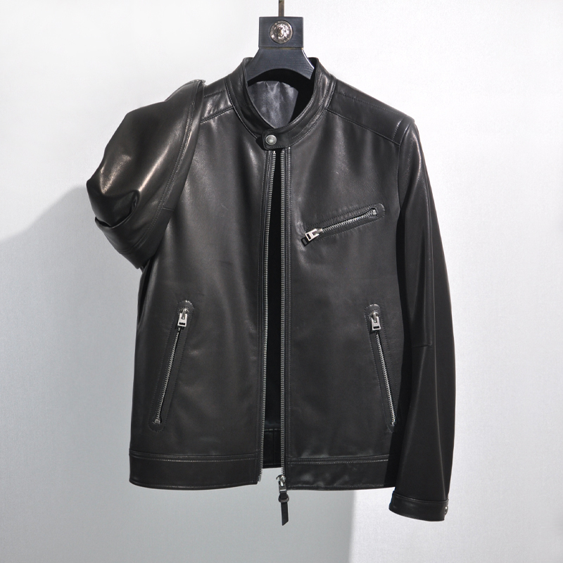 New Imported Genuine Goat Leather Jacket for Men, Slim Fit Motorcycle Short Style with Stand Collar, Men's Leather Coat New Imported Genuine Goat Leather Jacket for Men, Slim Fit Motorcycle Short Style with Stand Collar, Men's Leather Coat