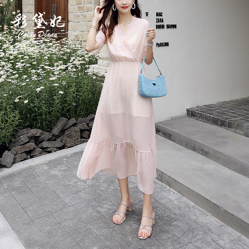 Plus size của phụ nữ váy voan nữ 2021 mùa xuân và mùa hè phiên bản mới của Hàn Quốc của váy in mỏng thời trang xu hướng váy dài - Váy dài