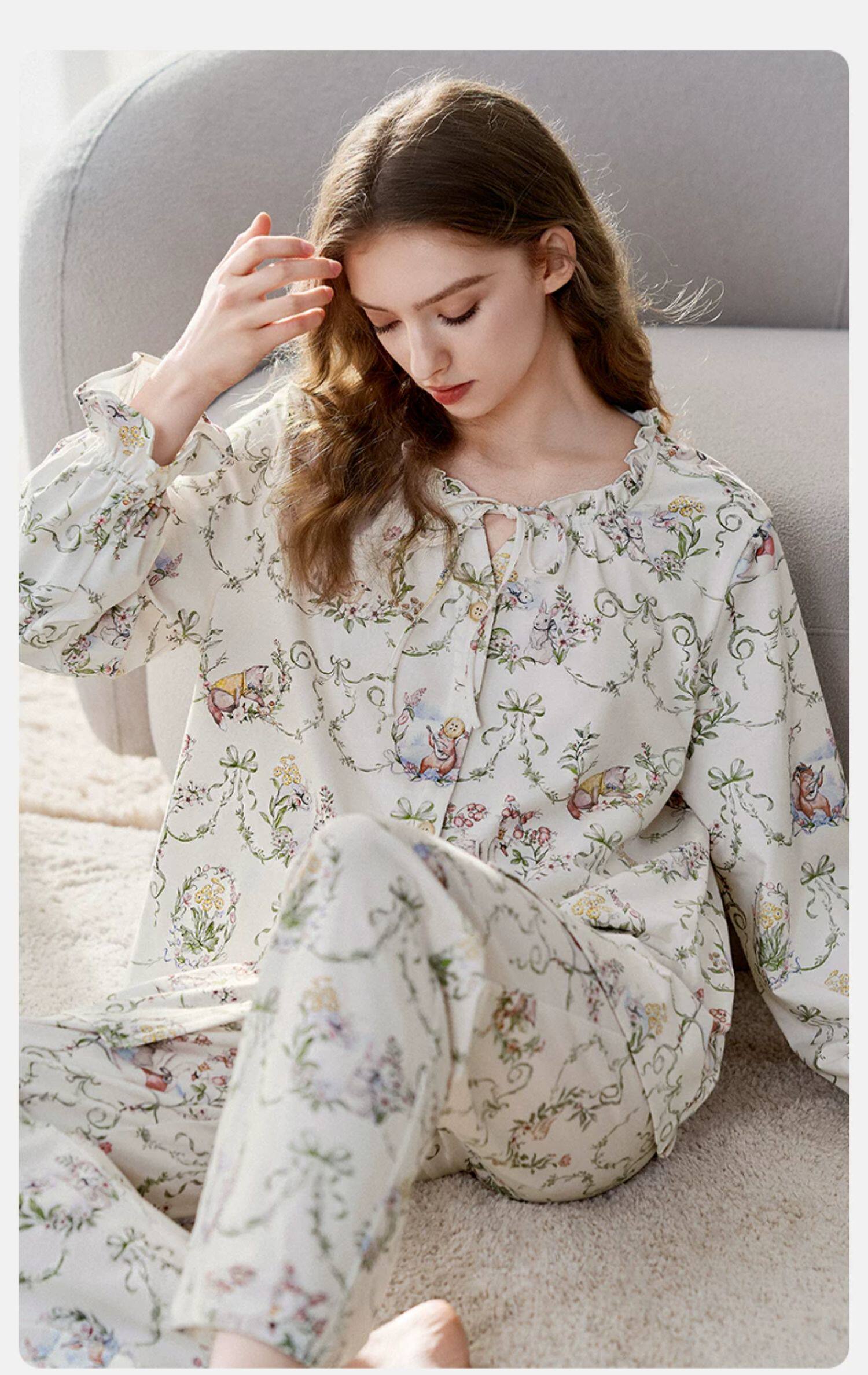唐艺昕同款嫚熙秋冬纯棉吸汗月子服孕妇胸垫睡衣哺乳家居服9月份 — 34