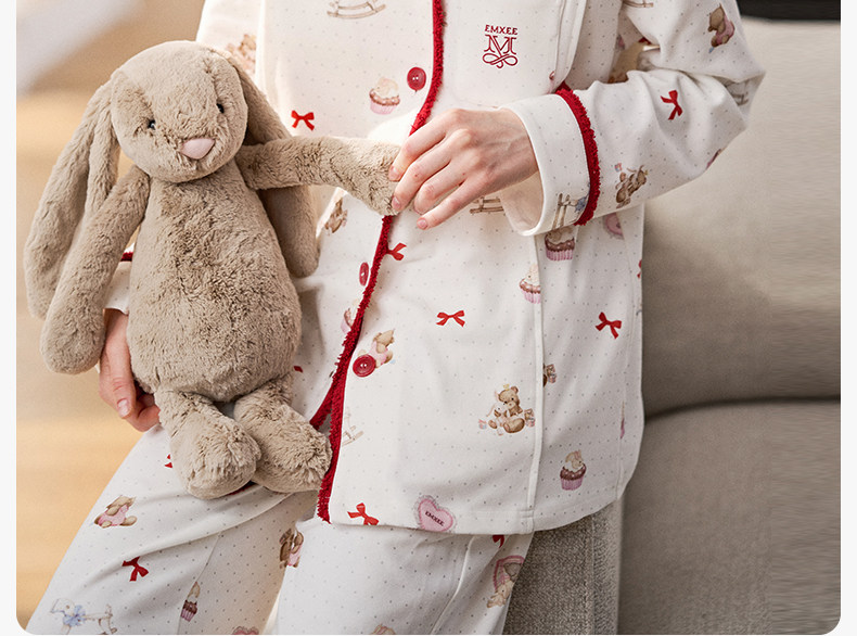 Manxi Maternity Pajamas Autumn/Winter Volcanic Flannel Pure Cotton Sleepwear Warm Nursing Homewear Set for Postpartum Women — 3