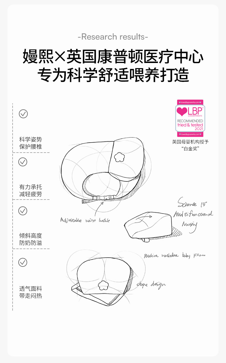 嫚熙哺乳枕喂奶辅助神器婴儿枕头亲喂母乳环抱式斜坡护腰坐喂靠枕 — 3