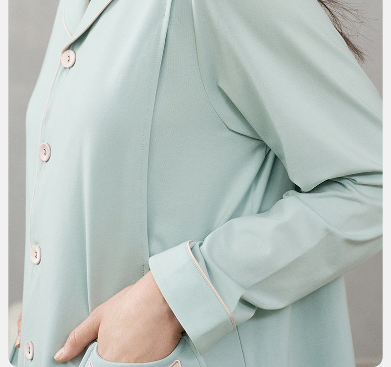 嫚熙秋冬季纯棉吸汗月子服孕妇产妇哺乳带胸垫睡衣产后喂奶家居服 — 22