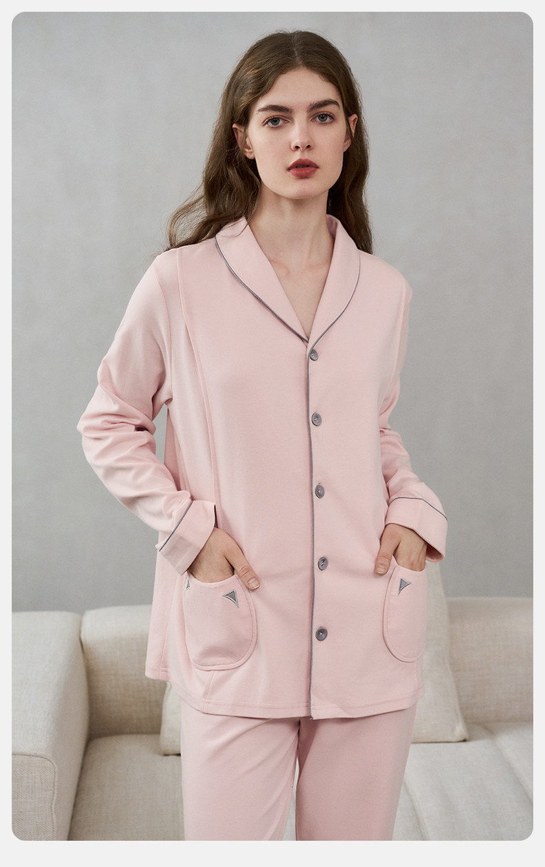 嫚熙秋冬季纯棉吸汗月子服孕妇产妇哺乳带胸垫睡衣产后喂奶家居服 — 18