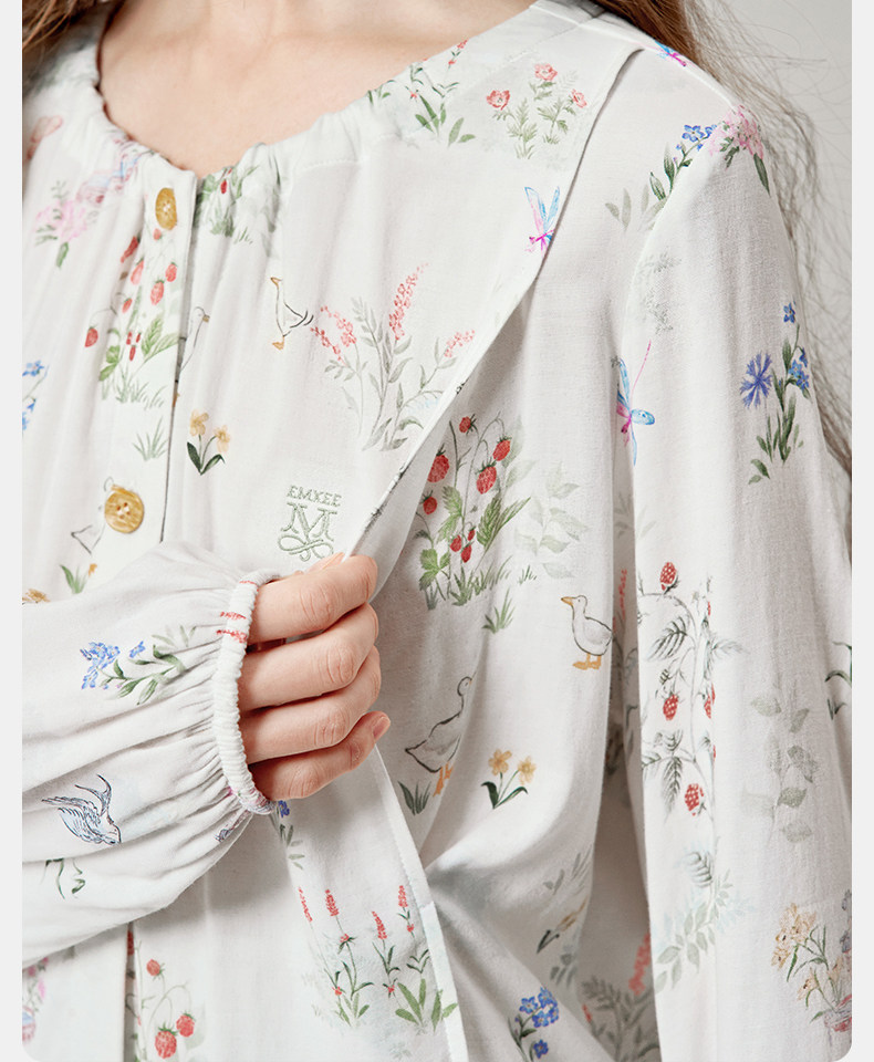 嫚熙秋冬季孕妇哺乳睡衣弹力丝麻棉浅草曼波产后月子服家居服套装 — 36
