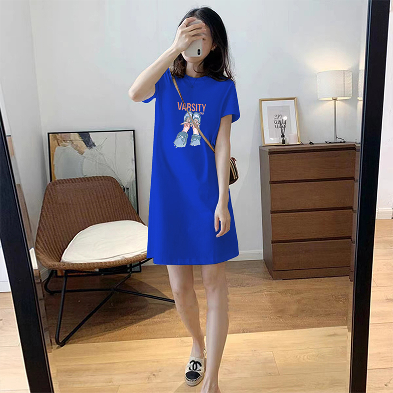European Style 666 Plus-Size Women's Outfit Klein Blue T-Shirt Dress 2026 Summer Chic and Stylish Women's Dress