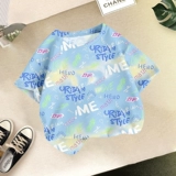 Летняя одежда, детская футболка с коротким рукавом для мальчиков, популярно в интернете, круглый воротник