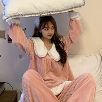 Japanese GP Pyjamas Woman Spring Autumn Winter Coral Suede Sweet And Beautiful Flannel Loose Thickened Home Suit Suit