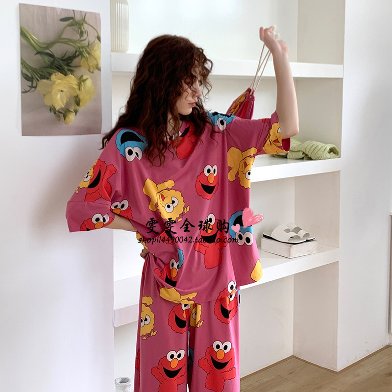 Japan JULIPET Cartoon Pyjamas Women Summer Pure Cotton Short Sleeves Seven Pants Thin Casual Home Wear