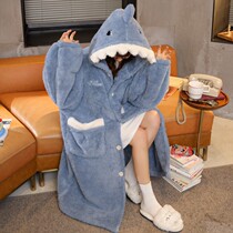 Japanese GP Coral Suede Pyjamas women 2021 New autumn winter sleeping robes Long Thickened Home Clothing Shark